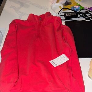 Athleta Forever Fleece Half-Zip Pullover Sweater -Pink / Red (color is punch)